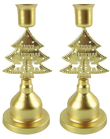Kerzenhalter, ACTOYS 2 Stück Kerzenhalter Weihnachtsbaum, Kerzenständer Metall Vintage Kerzenhalter für Hochzeit Geburtstag Feier Party Weihnachten Dekoration Tischdeko（Gold）