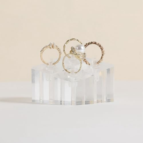 GemeShou 4 supporti per esposizione di anelli in acrilico in vendita, porta-anelli gioielli trasparenti per la mostra, supporti per conservazione di anelli trasparenti con ganci【set di 4】