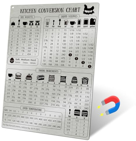Kitchen Conversion Chart Magnet for Refrigerator, Stainless Steel Baking Ingredients Measurements for Baker, Vintage Kitchen Accessories Gadgets