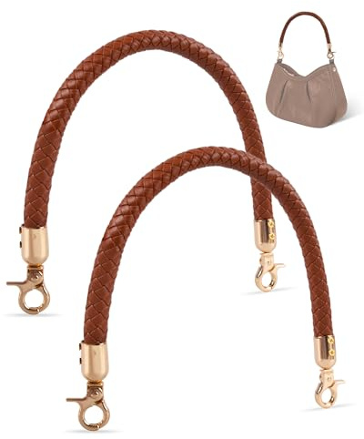 MEGAVOW 2 piezas Correas de Bolso de Recambio con Asa Trenzada, Correas de Bolso de Cuero de PU, con Gancho de Metal, Accesorios de Bolso de Bricolaje, Marrón, 40cm