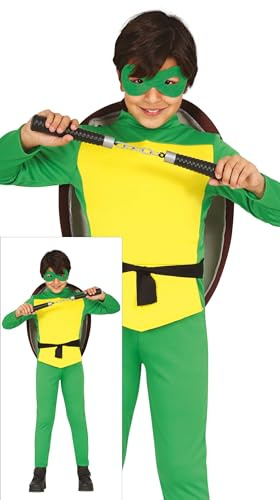 FIESTAS GUIRCA Déguisement aventureux de combattant de tortue pour garçons ou filles – Combinaison de guerrier de karaté vert et carapace de tortue – Costume pour enfants – Unisexe âge 5-6 ans
