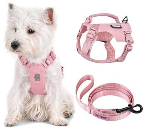 Onetigris Small Harness Dog Harness and Leash Set,MINI Trooper No Pull Dog Vest Fully Adjustable Harness for Puppy Dog and Cats, Dog Vest Harness for XXXS XXS XS Pets (Pink, XXXS)