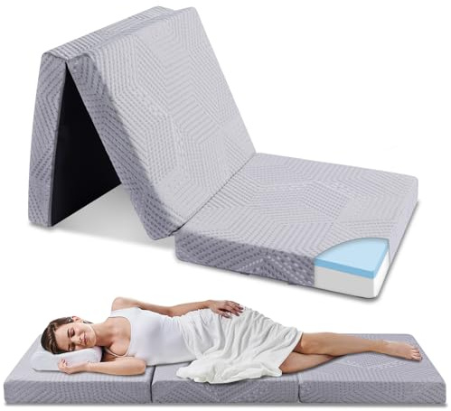 EGOHOME Klappmatratze 65x196 cm, Hoch 10 cm Gästematratze Klappbar, Härtegrade H3 Faltbare Matratze, Reisematratze, 3-Teilige Visco Gel Schaumstoff Faltmatratze für Reisen, Camping, Boden, Gästebet