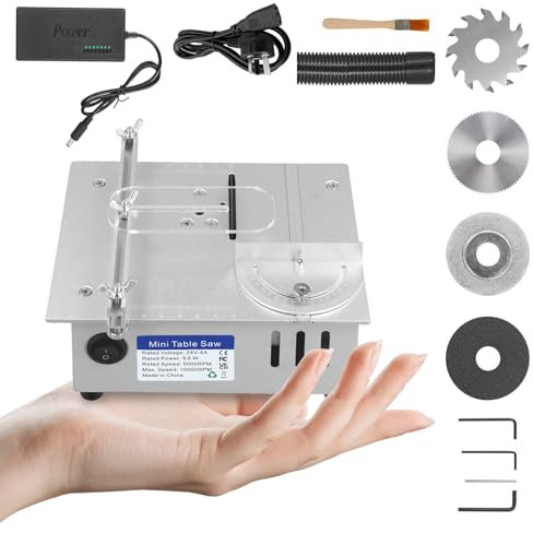 96W Mini Table Saw for Woodworking, Portable Precision Hobby Saw with Liftable Blade (0-16mm Depth), Adjustable Speed & Angle – DIY Wood Crafts, Model Making