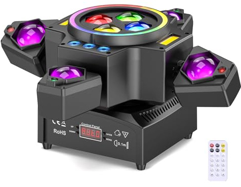 Cabeza Móvil LED 150W con control remoto RGBW Luz de Fiesta Gobos Luces Discoteca DMX Iluminación de Escenario para Bar DJ Disco Bodas Club Cumpleaños
