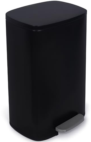 NETTA 50L Kitchen Bin - Large Stainless Steel Pedal Bin with Soft Close Lid & Inner Bucket - Smudge Resistant Rubbish Bin - Brushed Steel Waste Bin for Home, Office & Living Room - Black