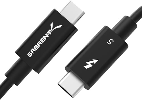 SABRENT Thunderbolt 5 Certified Cable 3ft – 120Gbps Bandwidth, USB4 v2 Compatible, 240W PD 3.1 EPR, DisplayPort 2.1, PCIe 4-Lane, Backward Compatible with Thunderbolt 3/4 & USB-C Devices (CB-T5M1)
