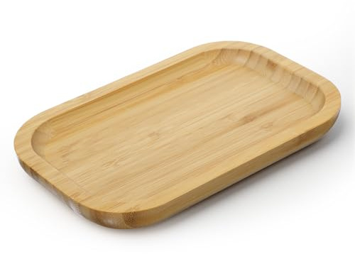 Bandeja de baño de bambú, 20 × 13 × 2 cm, bandeja de madera, bandeja pequeña de tocador, bandeja dispensador de jabón para baño, cocina, cosméticos, velas, objetos pequeños