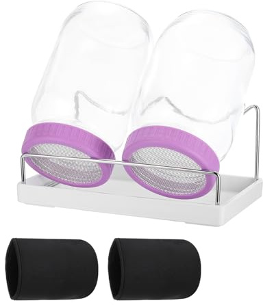 QUARKZMAN Barattolo Germogliatore Set - Kit di 2 Pezzi 1000ml Barattoli Germinazione con 2 Custodia, 1 Supporto, 1 Vassoio, 1 Spazzola, per Germogli Broccoli Crescione Micro Ortaggi, Viola