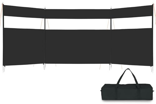 REDCAMP Parabrisas para camping, protección de privacidad para playa resistente, con ventana y barras de acero, para exteriores, para caravanas, jardines, barbacoas, picnics y hogueras, color negro