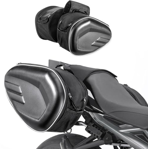 M.J COMFY-LIFE Universal Motorcycle Saddle Bags Waterproof 36-58L Expandable Motorbike Panniers Side Luggage with Rain Cover for Long-Distance Travel for Most Motorcycles Black