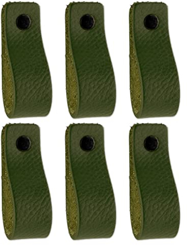 Brute Strength - Ledergriffe für Möbel - Olivgrün - 12 Stück - 16,5 x 2,5 cm - Schrankgriff, Türgriff für Küche, Bad, Schränke, Kommode, Holz