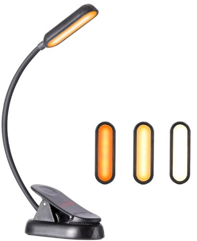 Full Spectrum LED Book Light for Reading in Bed, 3 Colours - Amber(1600K)/White(6500K)/Natural, 8 LEDs, 30+ Hours Long Lasting, USB-C Charging Rechargeable Flex Clip-on Reading Light