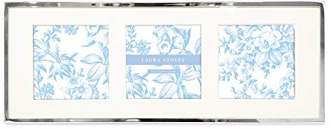 Laura Ashley 3x3 Collage 3-Photo Picture Frame (Horizontal) with Silver Metal Edge & Easel, Made for Tabletop Display, Counterspace, Desk, Wall Décor, Photo Gallery