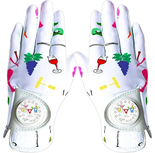 LOVMEAD Damen Golf Handschuh Golfhandschuhe Leder mit Ballmarker All Wetter Linke Rechte Hand Paar, Damen-Golfhandschuhe Rain Grip Weathersof rutschfest Sport (Weiß, S)