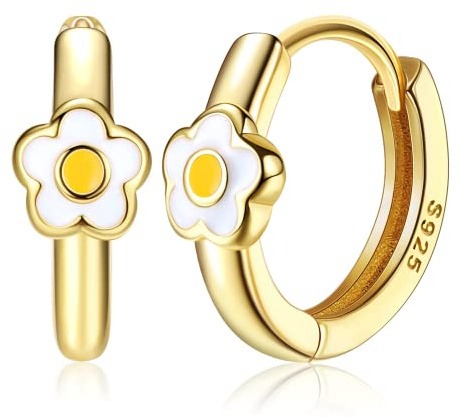 MILACOLATO Daisy Pendientes Aros para Niños Pequeños Mujeres18k Chapado en Oro Lindo Pendientes de Oro Cartilaginoso para Niñas Amarillo