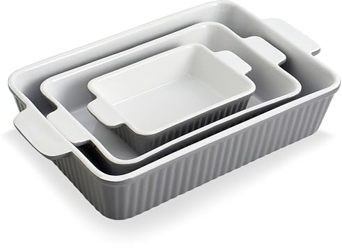Swuut Töpfe Geschirr Set von 3 für Ofen, Porzellan Backgeschirr 33 x 23.5cm,4000ml Keramik Kuchen Backgeschirr Set, Küche rechteckige Lasagne Pfannen mit Griff