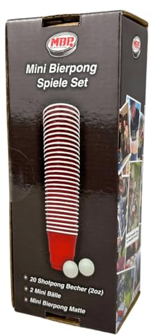 Mini Beer-Pong Tisch Matte Set, Bier-Pong Spiel mit 20x Schnapsbecher Plastik in Rot, Mini Party-Becher im Red Cup Design, Shot-Pong für unterwegs, Beerpong Becher Set, inkl. Mini Bälle
