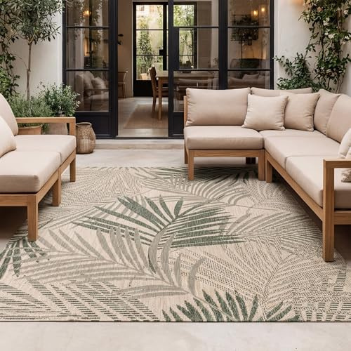 FRAAI | Home & Living In- & Outdoor Teppich - Tiga Palm Grün - Wetterfest - Polypropylen - Flachgewebe - Balkon, Garten/Terrasse - Terrasse - Rug