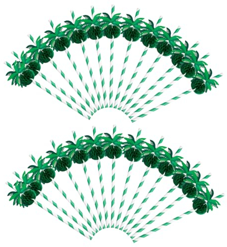 Lot de 50 Pailles à Cocktail, Pailles de Cocotiers en 3D, Pailles en Papier pour Cocktails, Pailles de Fête Tropicale Hawaïenne, Décorations de Cocktail pour Anniversaire Mariage