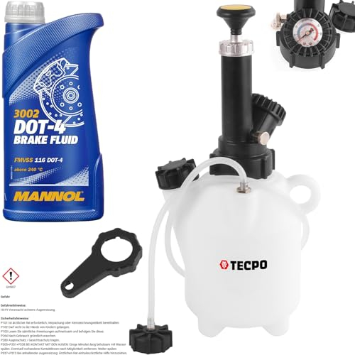 TECPO Bremsenentlüftungsgerät, 2 Liter Bremsenentlüfter + Bremsflüssigkeit DOT4, 1 Liter