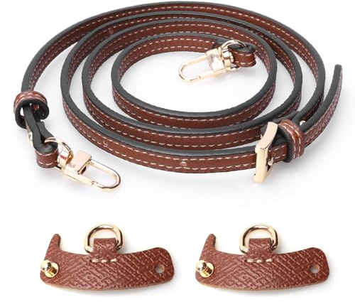 ZOLGINAH Correa de Cuero para Bolso, Kit de Conversión de Hombro, Ajustable, No Perforada y Extraíble, Marrón y Dorado