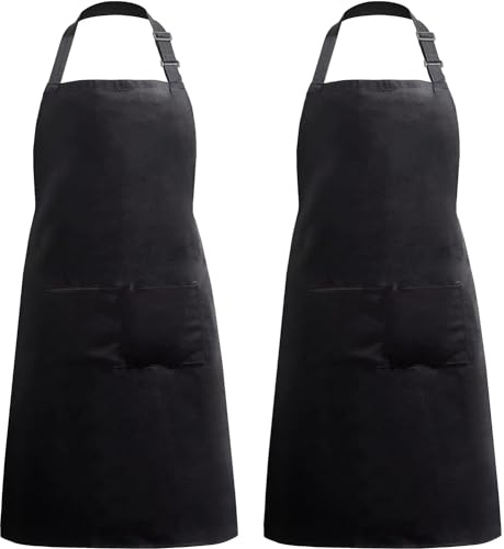 meloni Schürze 2 Stück - 100% Baumwolle - Schwarz Schürze für Männer & Frauen, verstellbar mit 2 Taschen, ideal als Geschenk - für den Hausgebrauch, Chefköche, Restaurants und Grillpartys