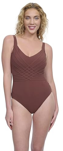 Gottex Costume intero da donna con scollo a V, elegante, versatile, elegante, con coppe morbide e spalline regolabili, Marrone scuro, 46