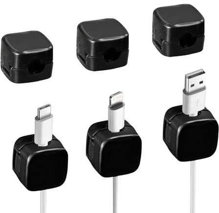 Support de câble magnétique, 6 pièces, gestion des câbles sous le bureau, organisateur de fils, clips de câble adhésifs pour bureau, table de nuit, câbles de chargement,câble audio, bureau (Noir)