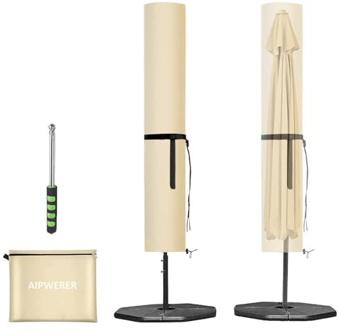 Aipwerer Housse Parasol Déporté, Housse de Protection pour Paraso avec Perche, Imperméable, Anti-UV, Coupe-Vent, Housse de Parasol de Jardin Extérieur Beige 240X57/57cm