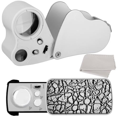 Juwelierlupe, Lupe 30X 60X 90X, Mini Lupe mit LED Licht und UV-Licht, Taschenlupe für Währung Erkennung, Briefmarken, Schmuck Identifikation (Silber)