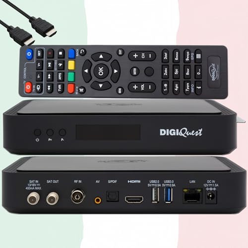 TiVuSat Karte 4K UHD + DIGIQuest Q80 Combo Receiver 4K H.265 S2+T2 HEVC Set-Top Box, zertifizierter TiVuSat Receiver mit Karte (Nicht AKTIVIERT), Mediaplayer, WebRadio, HTS HDMI Kabel