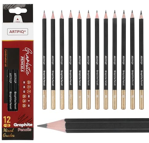ARTPIQ Drawing Pencils Set of 12 Mixed Grade Graphite Pencils- 2H H F HB B 2B 3B 4B 5B 6B 7B 8B - Ideal for a Wide Variety of Drawing Techniques - Premium Quality Wood and Graphite Lead