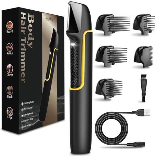 KUAIVO Gesichtshaartrimmer, Wasserdichter Körperrasierer Intimrasierer für Männer mit 5 Kämmen für Nass-/Trockenanwendung,Verstellbarer Elektrorasierer für Rücken, Brust, Intimbereich, Achseln