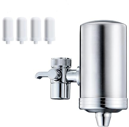 TINMAGI Wasserfilter für den Wasserhahn, Wasserfiltersystem Edelstahl 304, Trinkwasserfilter mit 4 Filter Enthalten, Entfernt Schwermetall Chlor und Sediment