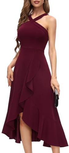 Bbonlinedress Vestido de noche elegante para boda, vestido festivo, vestido de cóctel para mujer, vestido extralargo de cóctel, granate, L