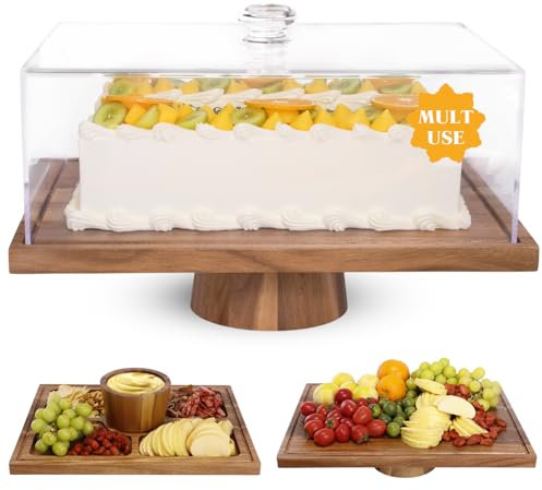 Krbnk Présentoir à gâteau en bois avec couvercle - 2 en 1 - Rectangulaire - Avec couvercle - Pour fromage, fruits, légumes, beignets, chips, sauces pour couverture acrylique incassable (36 x 26 cm)