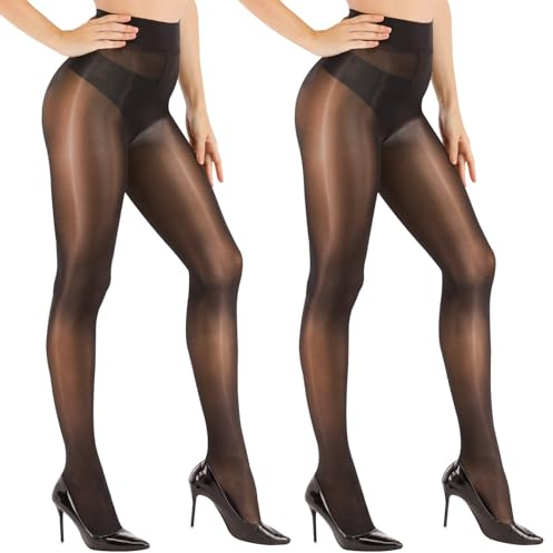 ARRUSA Women's Super Sexy Shiny Sheer Control Top Footed Tights Silk Stockings Ultra Shimmery High Waist Pantyhose
