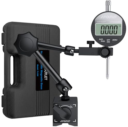 AUTOUTLET Digital urtavla indikator med magnetisk bas, lång arm 0–2,5 cm med professionell urtavla mätare 0 cm, tum/metrisk konvertering för svarv och fräsmaskinjustering