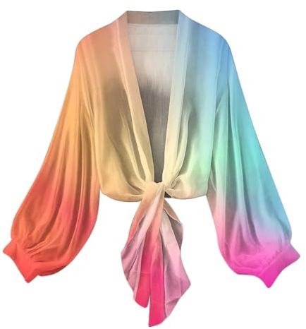 PAIDAXING Summer Cardigans for Women UK Lightweight Sheer Chiffon Shrug Open Front Long Sleeve Cropped Cardigans Ladies Tie Front Bolero Kimono Beach Cover Up Shawl Wrap Flowy Tops