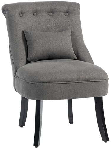 HOMCOM Tub Chair, Armless Single Sofa, Modern Button Tufted Armchair, Upholstered Linen Fabric Longue Accent Chair for Living Room, Bedroom, Charcoal Grey