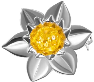HENRYKA Daffodil Flower Collection - 925 Solid Sterling Silver & Baltic Amber | Beautiful Welsh & Spring Floral Symbolism | Lovely Gift or Bridesmaid Accessory | Hypoallergenic | Pair With Any Outfit