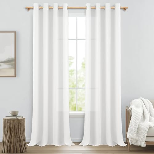MRTREES Tende Lino Bianche con Occhielli, 2 Pezzi 140x250 cm Tende Semitrasparenti per Soggiorno e Camera da Letto, Eleganti e Funzionali per Interni Filtro Luce e Privacy