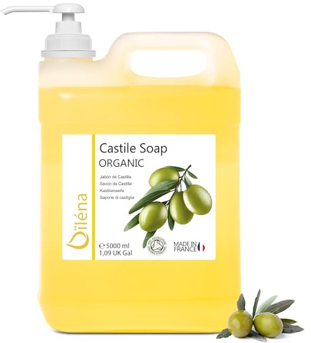 Organic Olive Oil Soap, Castile Liquid Soap, Facial Cleaning, Antibacterial Soap, Handwash Liquid Soap, Cleansing Gel, Hair Soap, Castile Soap for Plants, Foaming, Unscented, 5000 ml