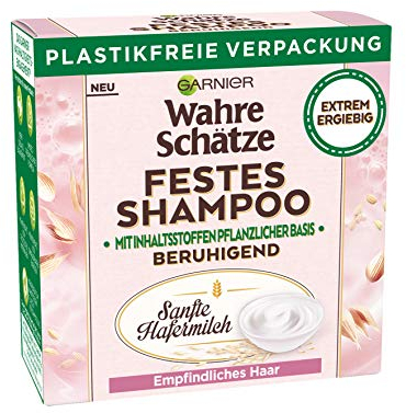 Garnier Festes Shampoo, Sanfte Hafermilch, mit beruhigender Hafermilch, für empfindliches Haar, biologische abbaubare Formel, vegan, Wahre Schätze, 1 Stück