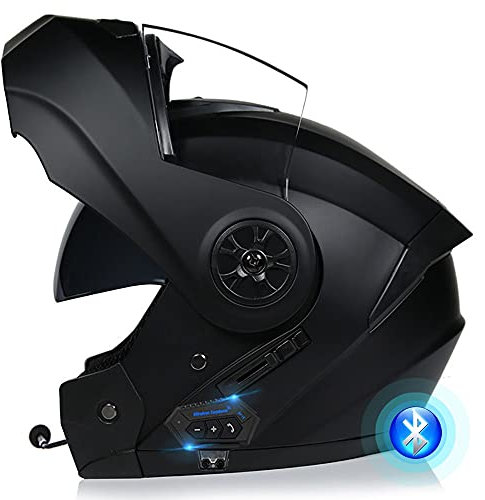 Bluetooth Casco Moto Modulare Microfono Auricolare con Altoparlante Incorporato Unisex con Doppia Visiera Parasole Casco Anticollisione per Moto Integrale Approvato DOT/ECE 55-62CM