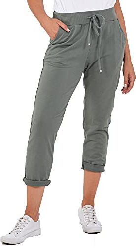 Crazy Girls Womens Italian Trousers, Plain Khaki, ML (UK 12-14)