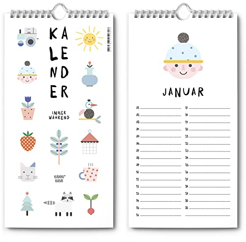 Geburtstagskalender, immerwährend. Jahresunabhängiger Kalender für Geburtstag, Termine, Event. Dauerkalender für Frauen, Mädchen, Kinder, WG, Büro und Familie. Süss und fröhlich