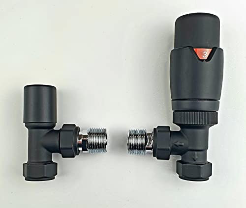 Greened House Oslo Black TRV Angled Thermostatic Radiator & Towel Rail Valve