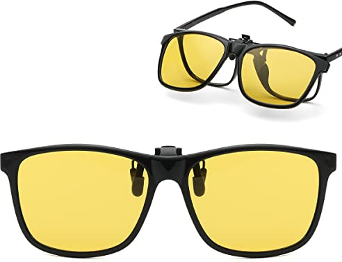 Musivon Clip on Night Driving Glasses - Polarized Flip up Sunglasses Over Prescription Glasses Reduce Glare of Headlights